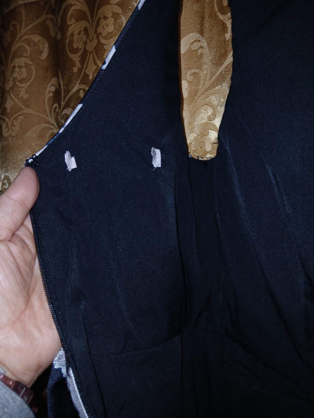 Black Floral Satin Dress with Cream Blossoms - Picture 7 of 9